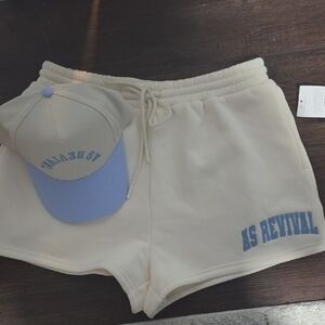 AS REVIVAL Cream & Blue Shorts/Hat Set (SIZE LARGE) NWT